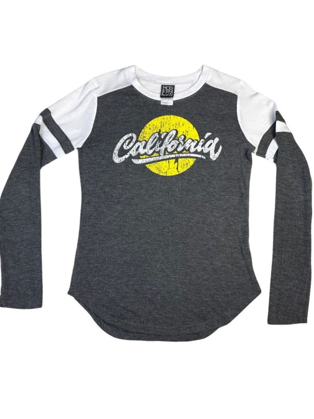 Modern Lux California Graphic Long Sleeve Tee Small Gray Baseball T-Shirt